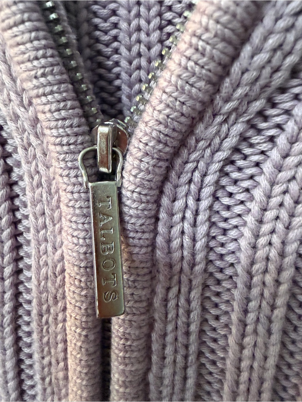 Women’s Talbots Lavender Purple Ribbed Zip Front Cardigan Sweater Mock Neck Sz M - Picture 4 of 7